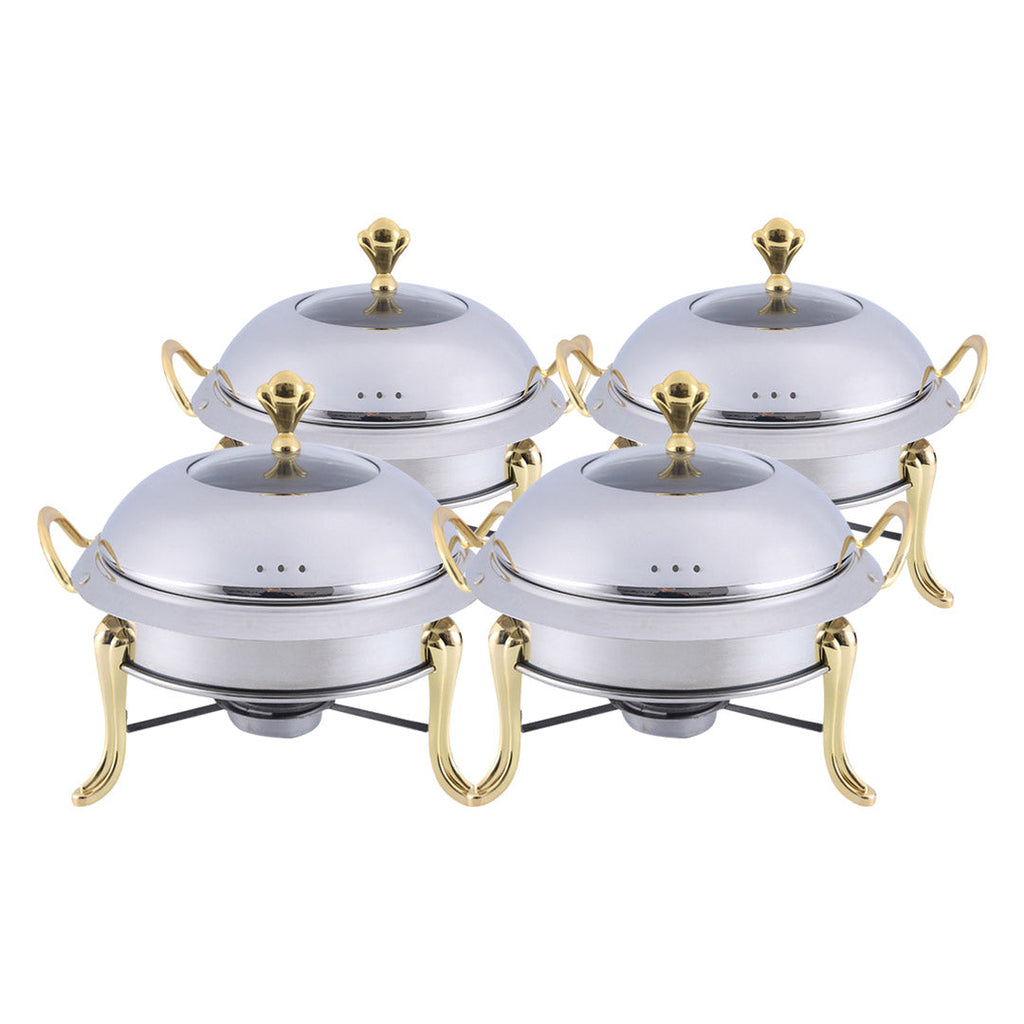 SOGA 4X Stainless Steel Gold Accents Round Buffet Chafing Dish Cater Food Warmer Chafer with Glass Top Lid $ 388.50