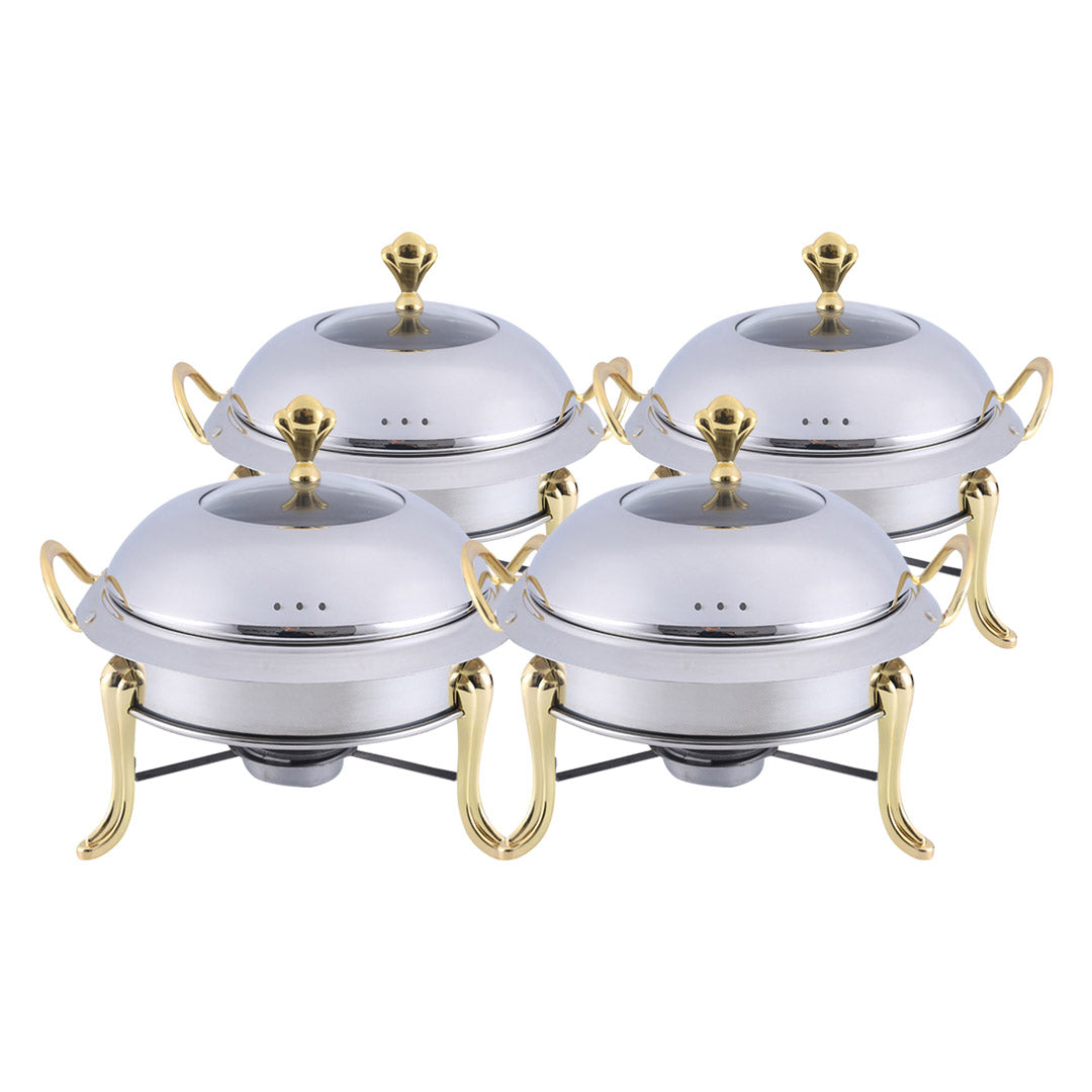 SOGA 4X Stainless Steel Gold Accents Round Buffet Chafing Dish Cater Food Warmer Chafer with Glass Top Lid $ 388.50