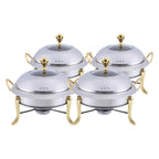 SOGA 4X Stainless Steel Gold Accents Round Buffet Chafing Dish Cater Food Warmer Chafer with Glass Top Lid $ 388.50