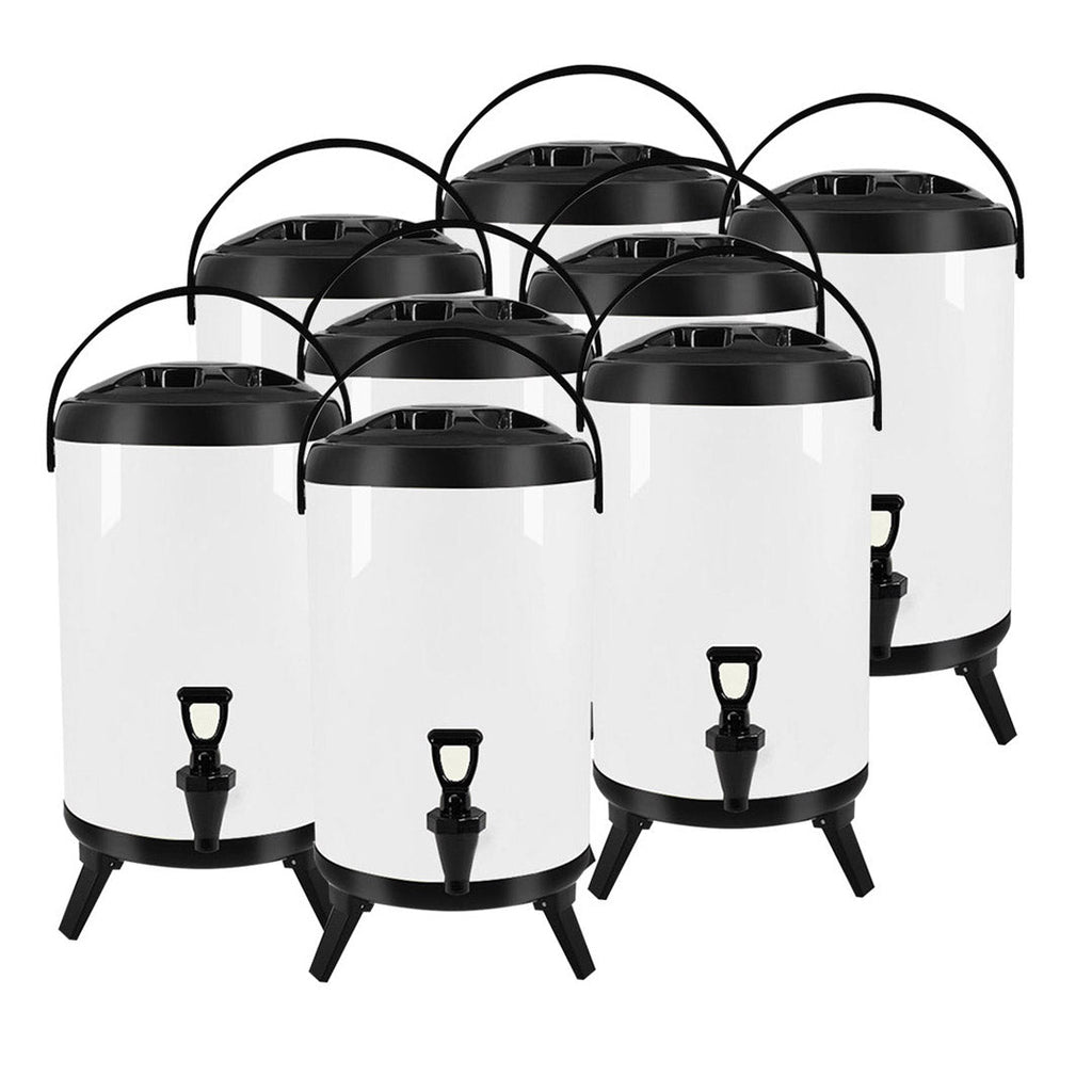 SOGA 8X 14L Stainless Steel Insulated Milk Tea Barrel Hot and Cold Beverage Dispenser Container with Faucet White $ 743.50