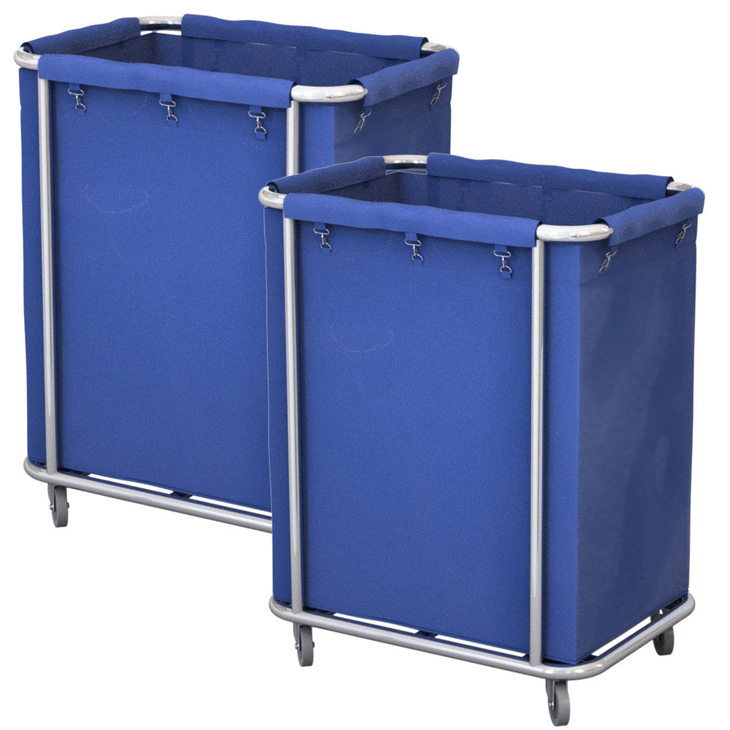 SOGA 2X Stainless Steel Commercial Square Soiled Linen Laundry Trolley Cart with Wheels Blue $ 496.50