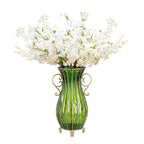 SOGA 51cm Green Glass Tall Floor Vase and 10pcs White Artificial Fake Flower Set