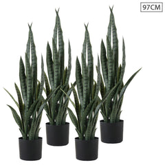 SOGA 4X 97cm Sansevieria Snake Artificial Plants with Black Plastic Planter Greenery, Home Office Decor