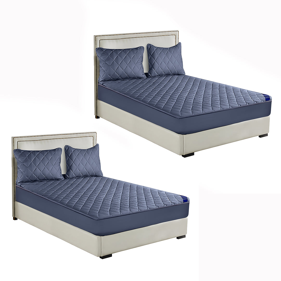 SOGA 2X Blue 183cm Wide Cross-Hatch Mattress Cover Thick Quilted Stretchable Bed Spread Sheet Protector with Pillow Covers $ 237.50