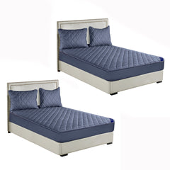SOGA 2X Blue 183cm Wide Cross-Hatch Mattress Cover Thick Quilted Stretchable Bed Spread Sheet Protector with Pillow Covers $ 237.50