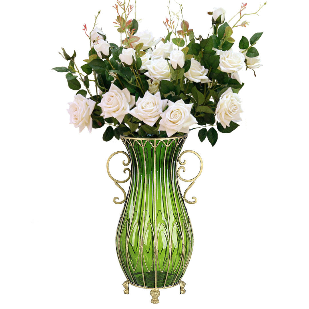SOGA 51cm Green Glass Tall Floor Vase with 12pcs White Artificial Fake Flower Set $ 466.90