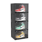 SOGA 4 Tier Black Portable Shoe Organiser Sneaker Footwear Folding Plastic Bin Stackable Storage Box with Magnetic Door $ 116.90