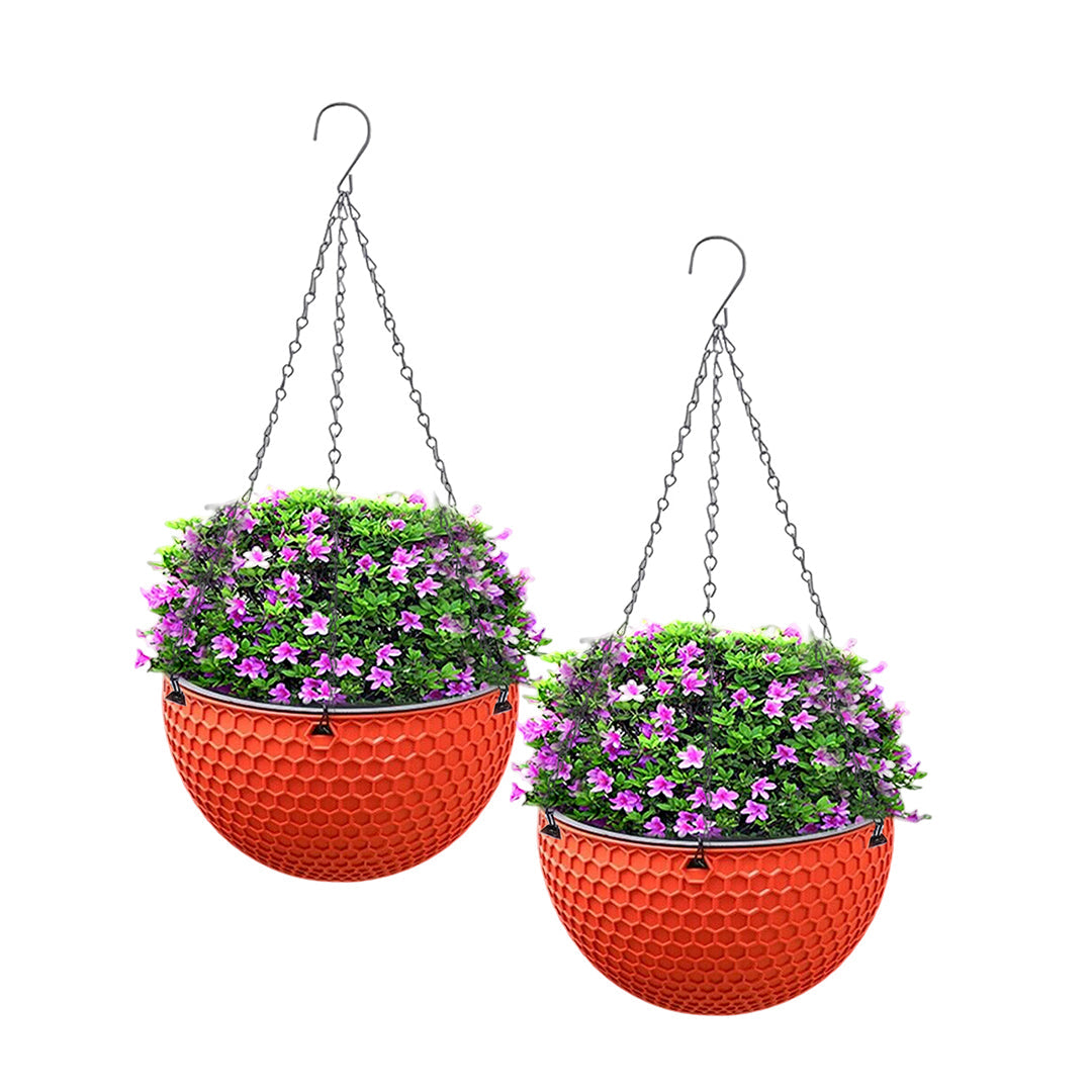 SOGA 2X Red Medium Hanging Resin Flower Pot Self Watering Basket Planter Outdoor Garden Decor $ 65.50