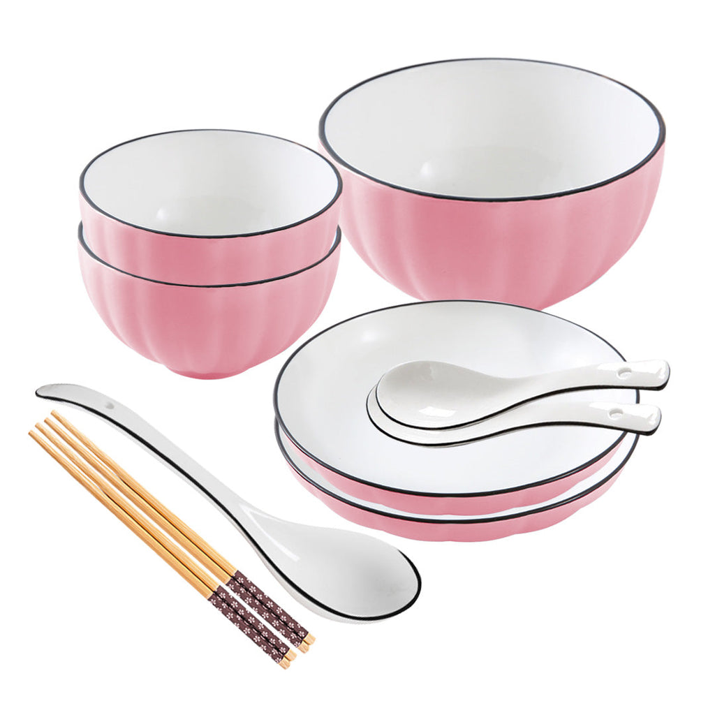 SOGA Pink Japanese Style Ceramic Dinnerware Crockery Soup Bowl Plate Server Kitchen Home Decor Set of 5 $ 57.90