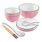 SOGA Pink Japanese Style Ceramic Dinnerware Crockery Soup Bowl Plate Server Kitchen Home Decor Set of 5 $ 57.90