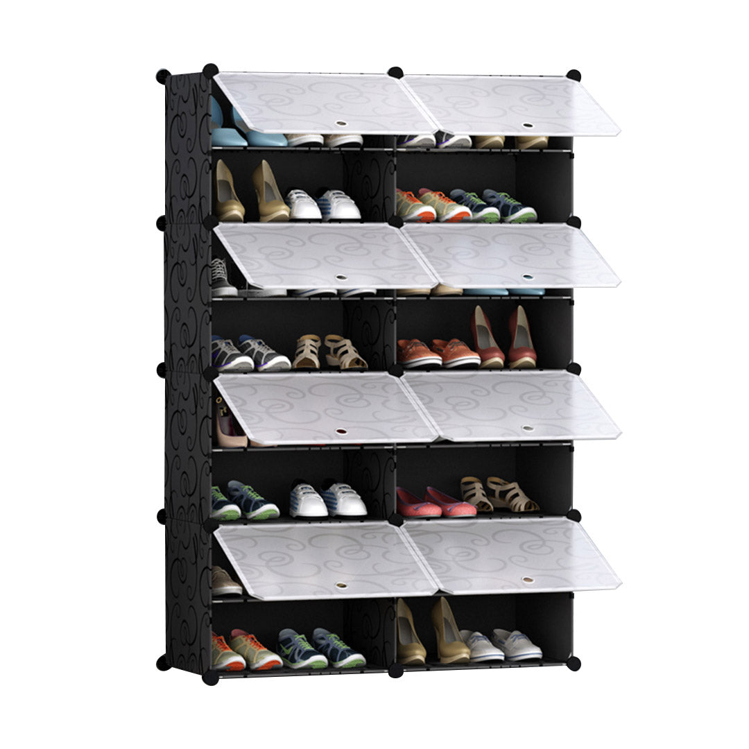 SOGA 8 Tier 2 Column Shoe Rack Organizer Sneaker Footwear Storage Stackable Stand Cabinet Portable Wardrobe with Cover $ 105.50