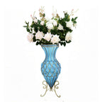SOGA 67cm Blue Glass Tall Floor Vase and 12pcs White Artificial Fake Flower Set