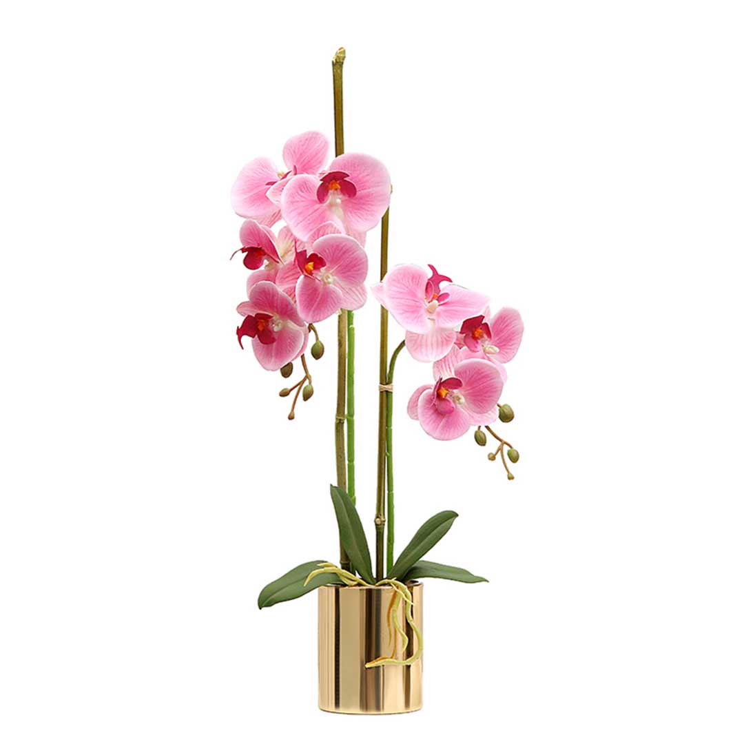 SOGA Pink Artificial Fake Orchid Flower in Copper Metal Vase Set $ 66.90