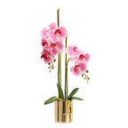 SOGA Pink Artificial Fake Orchid Flower in Copper Metal Vase Set $ 66.90