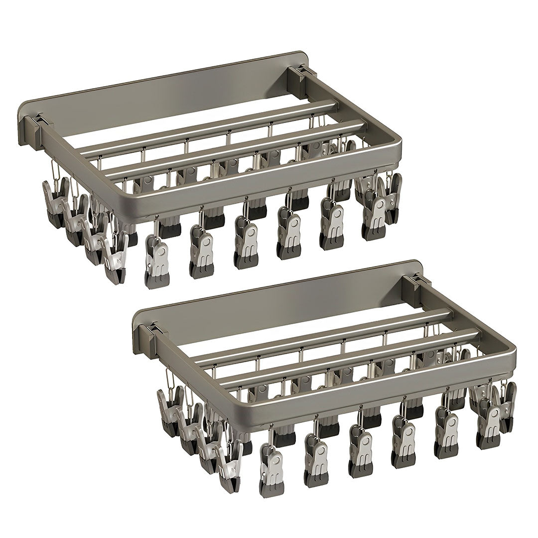 SOGA 2X Wall-Mounted Clothes Hanger Multi-Clamp Laundry Drying Wall Rack $ 118.90