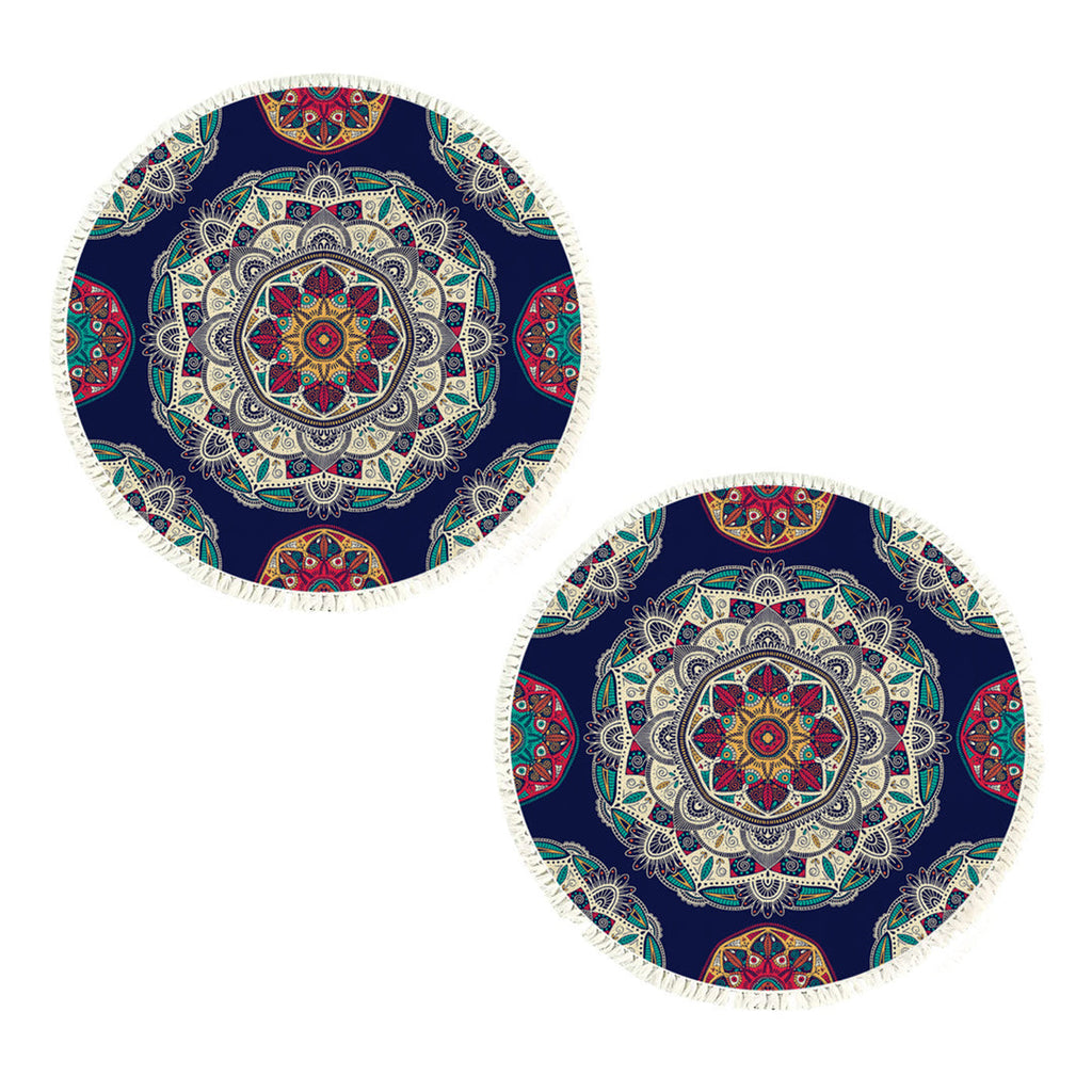 SOGA 2X 90cm Round Rug Bohemian Circle Area Rug with Bohemian Geometric Pattern Anti-slip Doormat Home Decor $ 107.90