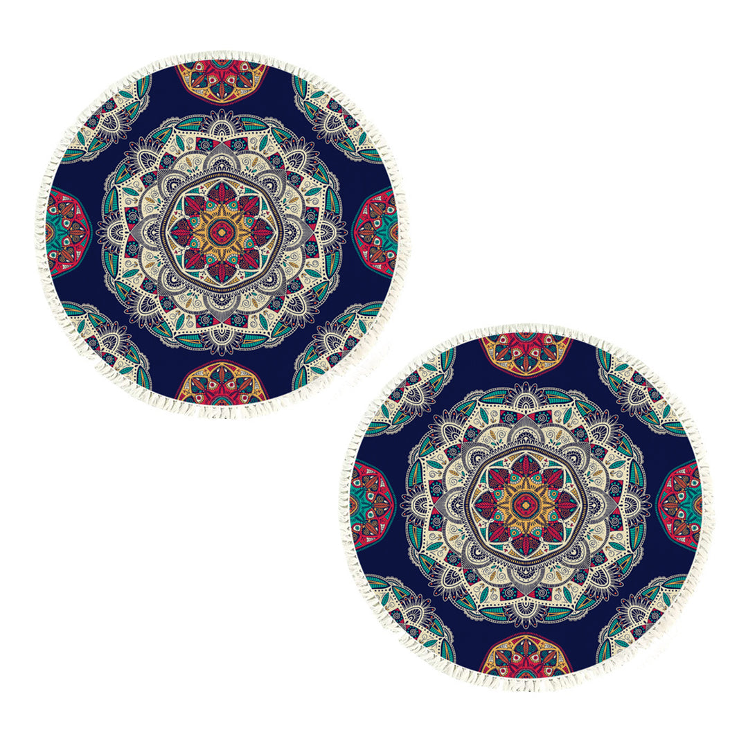 SOGA 2X 90cm Round Rug Bohemian Circle Area Rug with Bohemian Geometric Pattern Anti-slip Doormat Home Decor $ 107.90