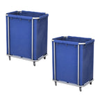 SOGA 2X Stainless Steel Commercial Square Soiled Linen Laundry Trolley Cart with Wheels Blue