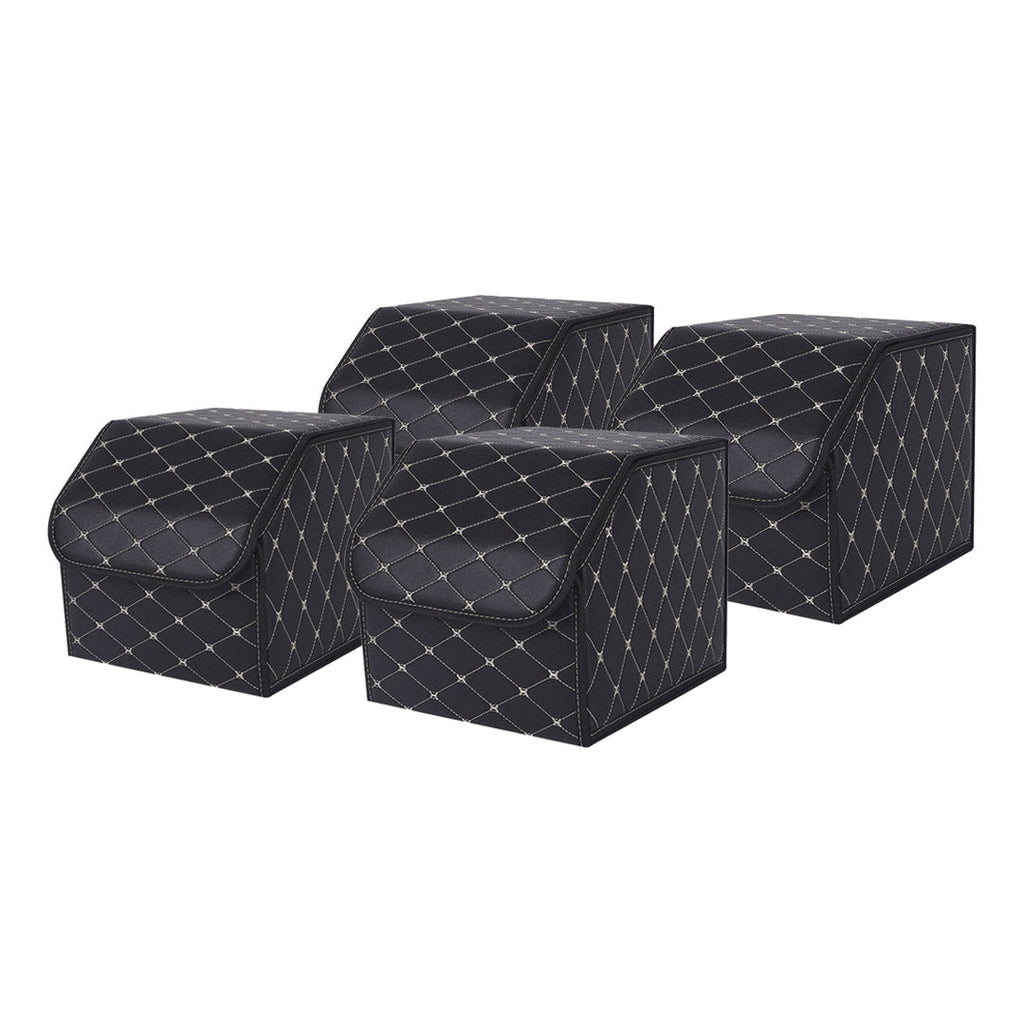 SOGA 4X Leather Car Boot Collapsible Foldable Trunk Cargo Organizer Portable Storage Box Black/Gold Stitch Small $ 147.90
