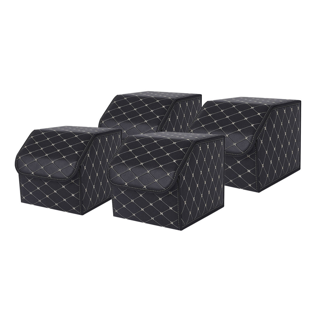 SOGA 4X Leather Car Boot Collapsible Foldable Trunk Cargo Organizer Portable Storage Box Black/Gold Stitch Small $ 147.90