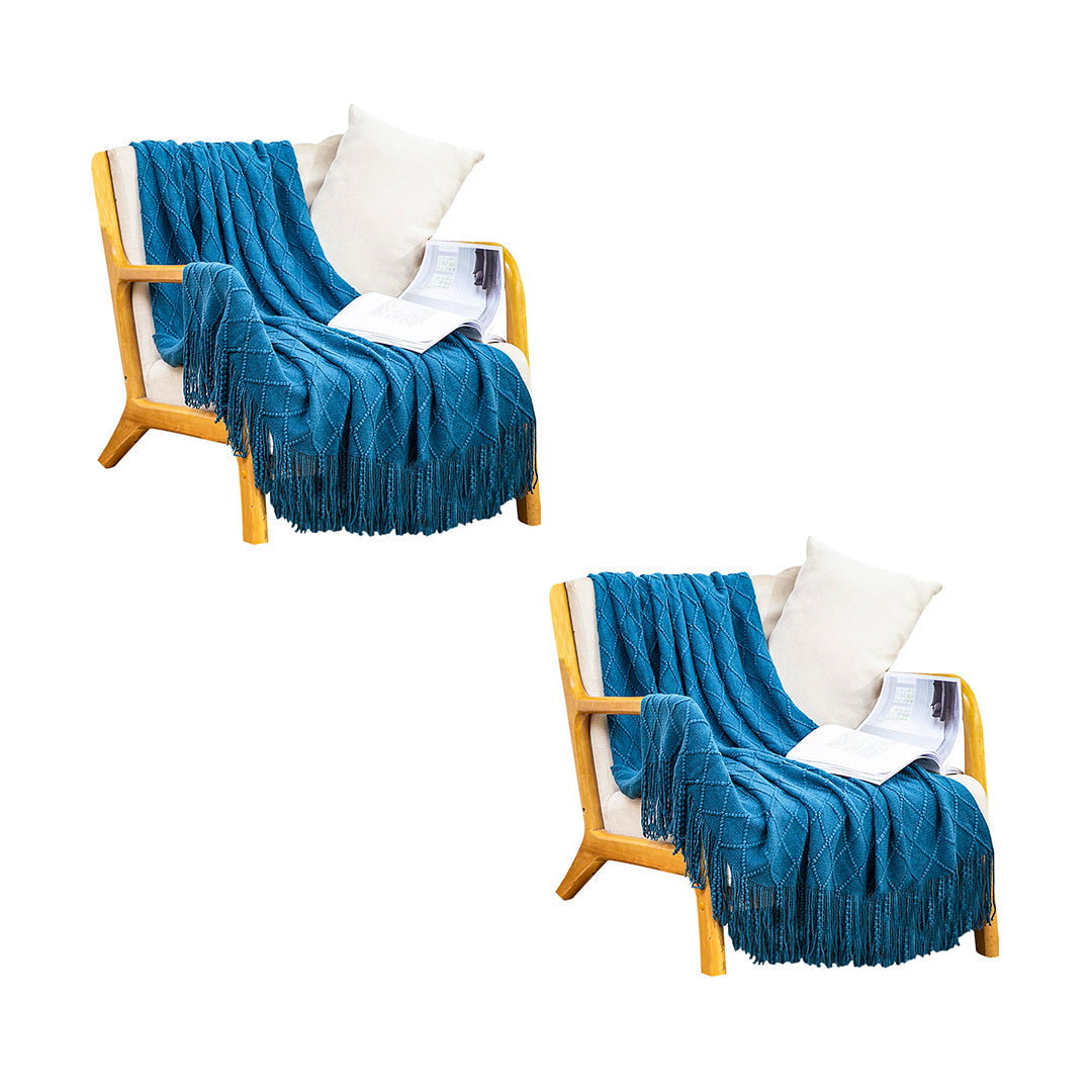 SOGA Royal 2X Blue Diamond Pattern Knitted Throw Blanket Warm Cozy Woven Cover Couch Bed Sofa Home Decor with Tassels $ 161.90