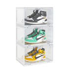 SOGA 3 Tier Transparent Portable Shoe Organiser Sneaker Footwear Folding Plastic Bin Stackable Storage Box with Magnetic Door