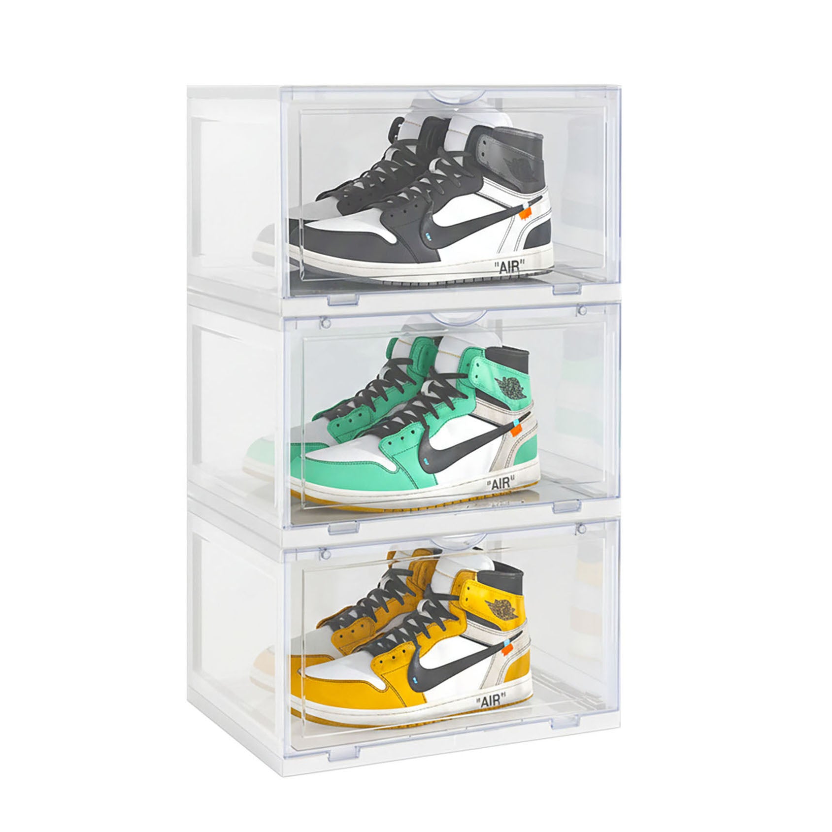 SOGA 3 Tier Transparent Portable Shoe Organiser Sneaker Footwear Folding Plastic Bin Stackable Storage Box with Magnetic Door