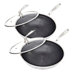 SOGA 2X 32cm Stainless Steel Tri-Ply Frying Cooking Fry Pan Textured Non Stick Interior Skillet with Glass Lid $ 280.90