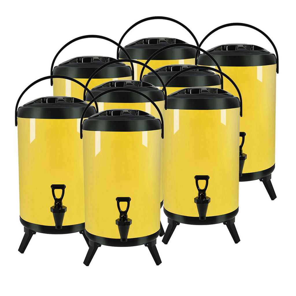 SOGA 8X 16L Stainless Steel Insulated Milk Tea Barrel Hot and Cold Beverage Dispenser Container with Faucet Yellow
