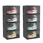 SOGA 2X 4 Tier Black Portable Shoe Organiser Sneaker Footwear Folding Plastic Bin Stackable Storage Box with Magnetic Door $ 226.90