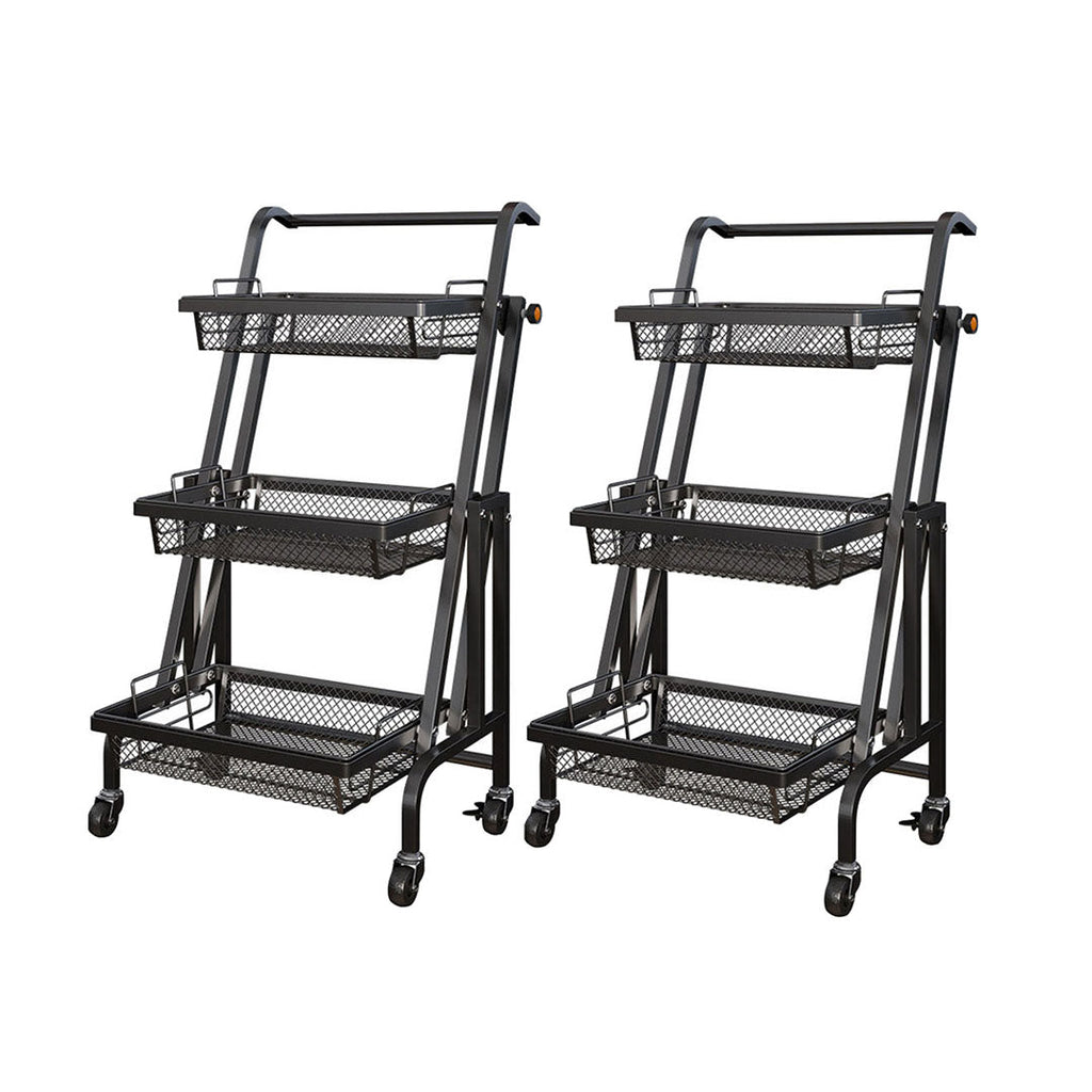 SOGA 2X 3 Tier Steel Black Adjustable Kitchen Cart Multi-Functional Shelves Portable Storage Organizer with Wheels $ 215.50