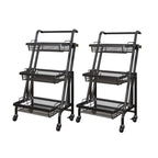 SOGA 2X 3 Tier Steel Black Adjustable Kitchen Cart Multi-Functional Shelves Portable Storage Organizer with Wheels $ 215.50