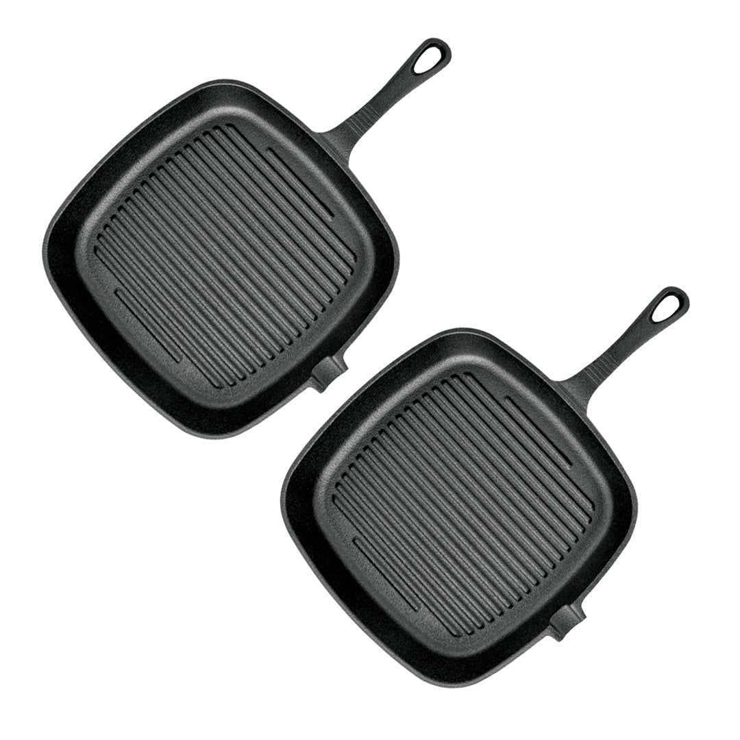 SOGA 2X 23.5cm Square Ribbed Cast Iron Frying Pan Skillet Steak Sizzle Platter with Handle $ 101.50