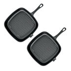 SOGA 2X 23.5cm Square Ribbed Cast Iron Frying Pan Skillet Steak Sizzle Platter with Handle $ 101.50