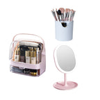 SOGA 2 Tier Pink Countertop Cosmetic Makeup Brush Lipstick Holder Organiser and 20cm Rechargeable LED Light Tabletop Mirror Set $ 171.50
