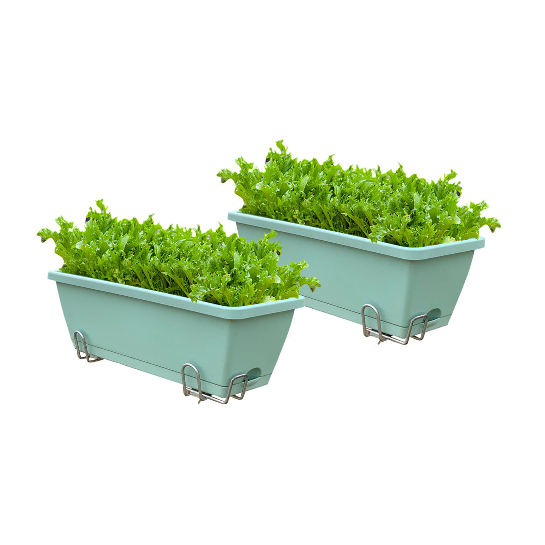 SOGA 49.5cm Green Rectangular Planter Vegetable Herb Flower Outdoor Plastic Box with Holder Balcony Garden Decor Set of 2 $ 42.90