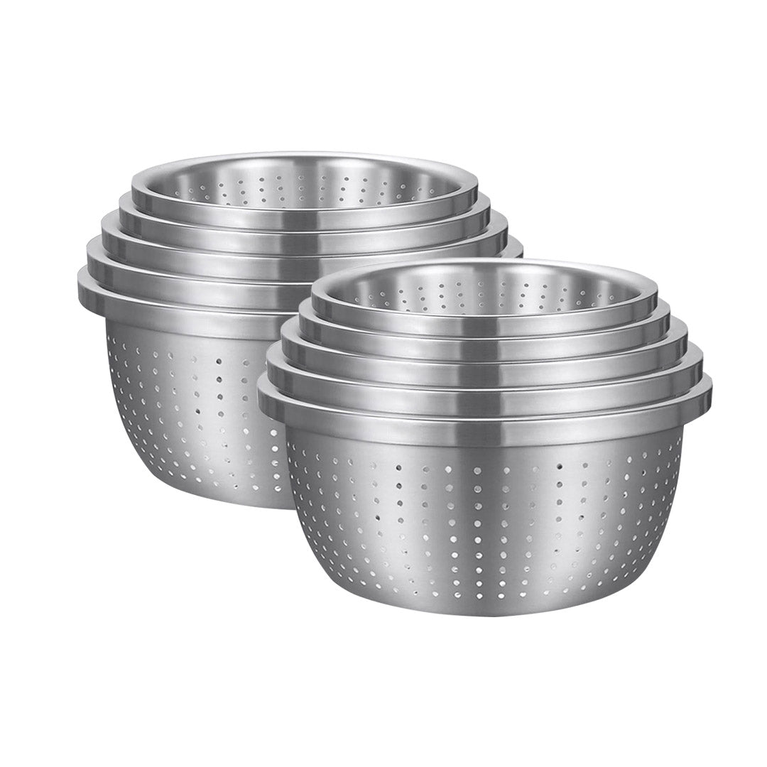 SOGA 2X Stainless Steel Nesting Basin Colander Perforated Kitchen Sink Washing Bowl Metal Basket Strainer Set of 5 $ 258.90