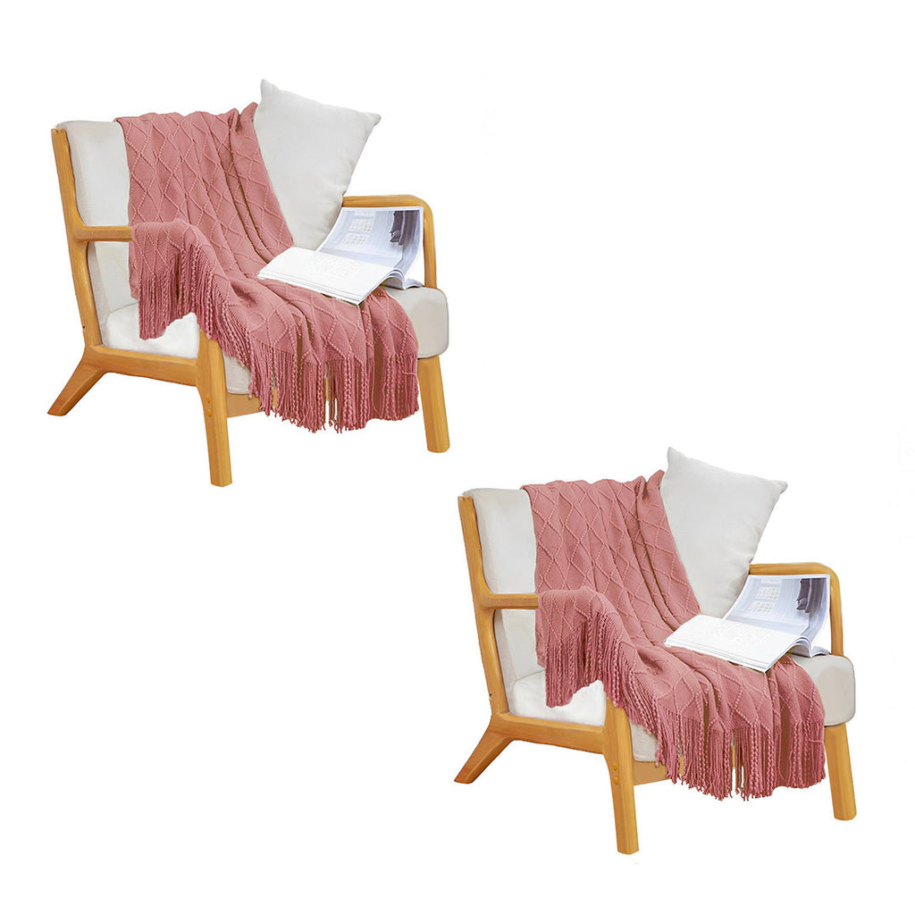SOGA 2X Pink Diamond Pattern Knitted Throw Blanket Warm Cozy Woven Cover Couch Bed Sofa Home Decor with Tassels $ 137.90