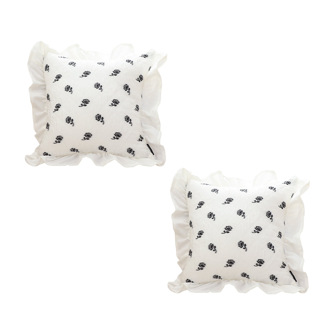 SOGA 2X 45cm Throw Pillow  White Ruffled Square Decorative Cushion for Rose Lovers Cozy Home Decor