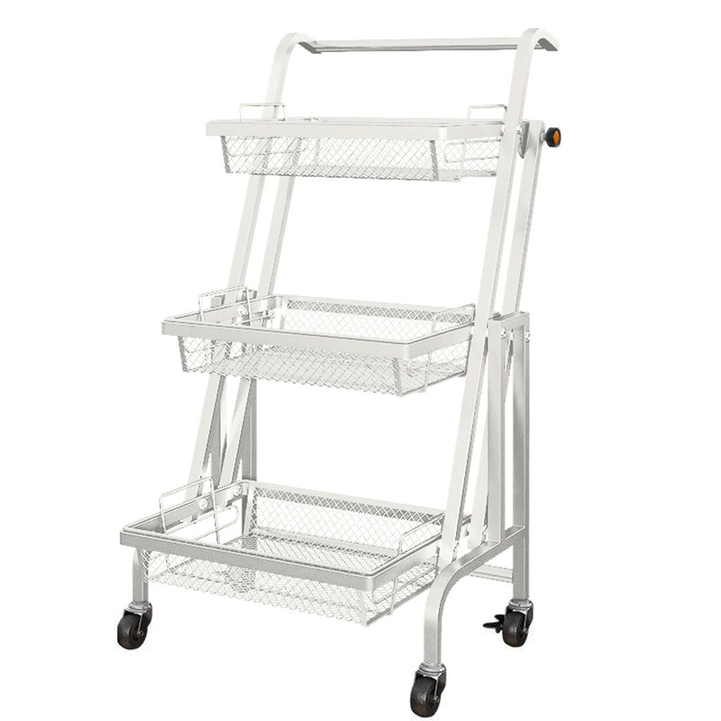 SOGA 3 Tier Steel White Adjustable Kitchen Cart Multi-Functional Shelves Storage Organizer with Wheels $ 111.50