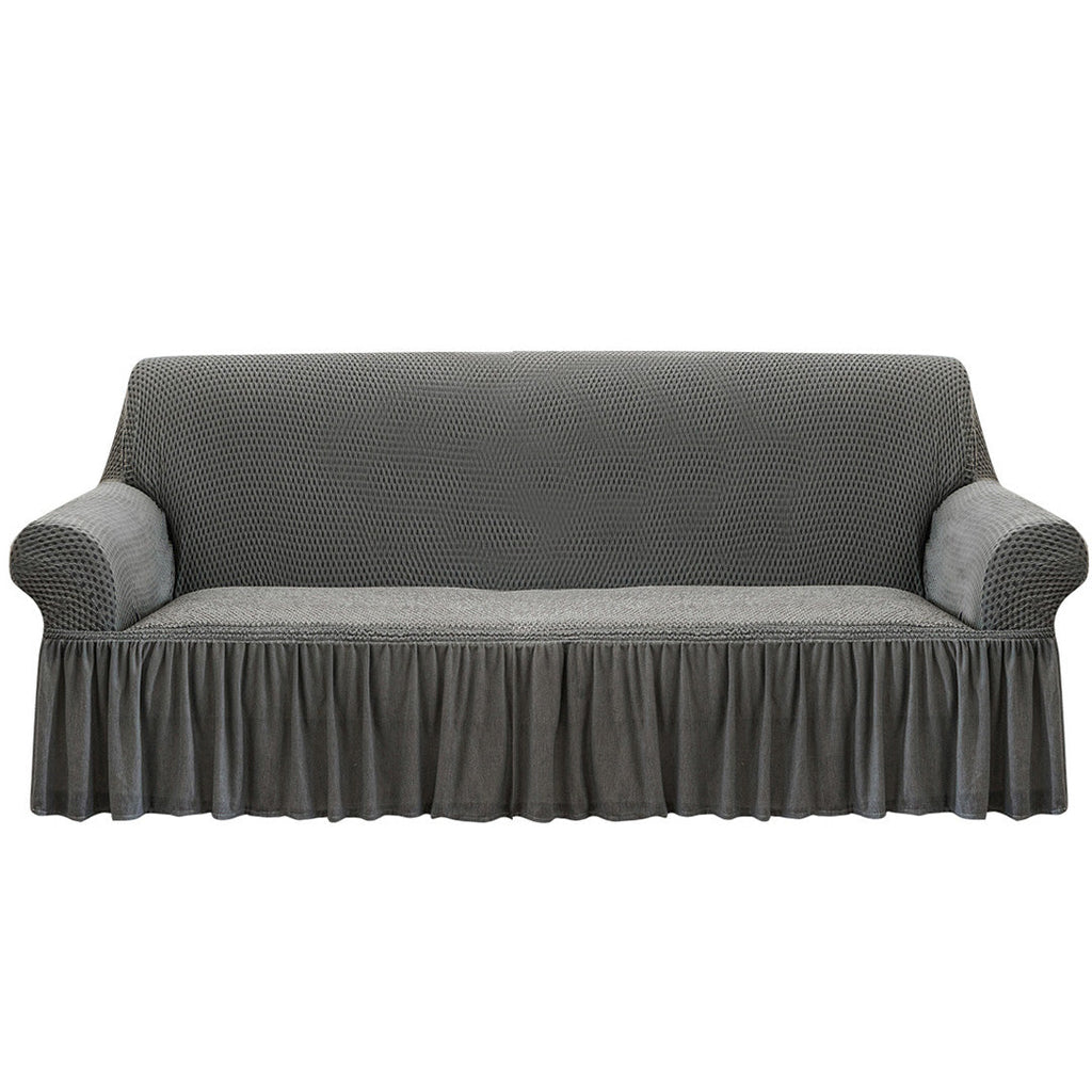 SOGA 3-Seater Grey Sofa Cover with Ruffled Skirt Couch Protector High Stretch Lounge Slipcover Home Decor $ 99.90