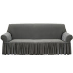 SOGA 3-Seater Grey Sofa Cover with Ruffled Skirt Couch Protector High Stretch Lounge Slipcover Home Decor $ 99.90