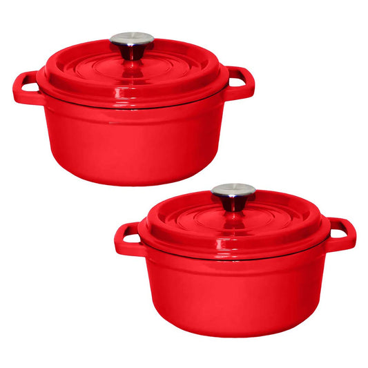 SOGA 2X Cast Iron 24cm Enamel Porcelain Stewpot Casserole Stew Cooking Pot With Lid Red