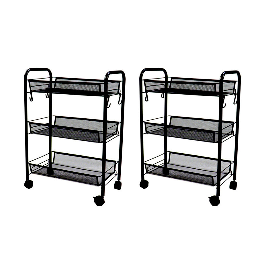 SOGA 2X 3 Tier Steel Black Bee Mesh Kitchen Cart Multi-Functional Shelves Storage Organizer with Wheels