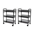 SOGA 2X 3 Tier Steel Black Bee Mesh Kitchen Cart Multi-Functional Shelves Storage Organizer with Wheels