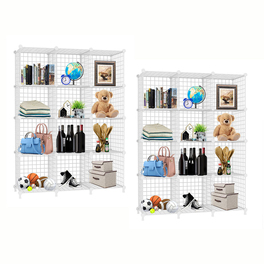 SOGA 2X White Portable 12-Cube 3 Column Storage Organiser Foldable DIY Modular Grid Space Saving Shelf $ 269.50