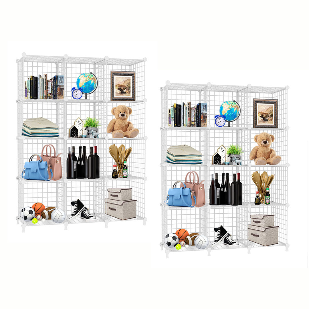 SOGA 2X White Portable 12-Cube 3 Column Storage Organiser Foldable DIY Modular Grid Space Saving Shelf $ 269.50