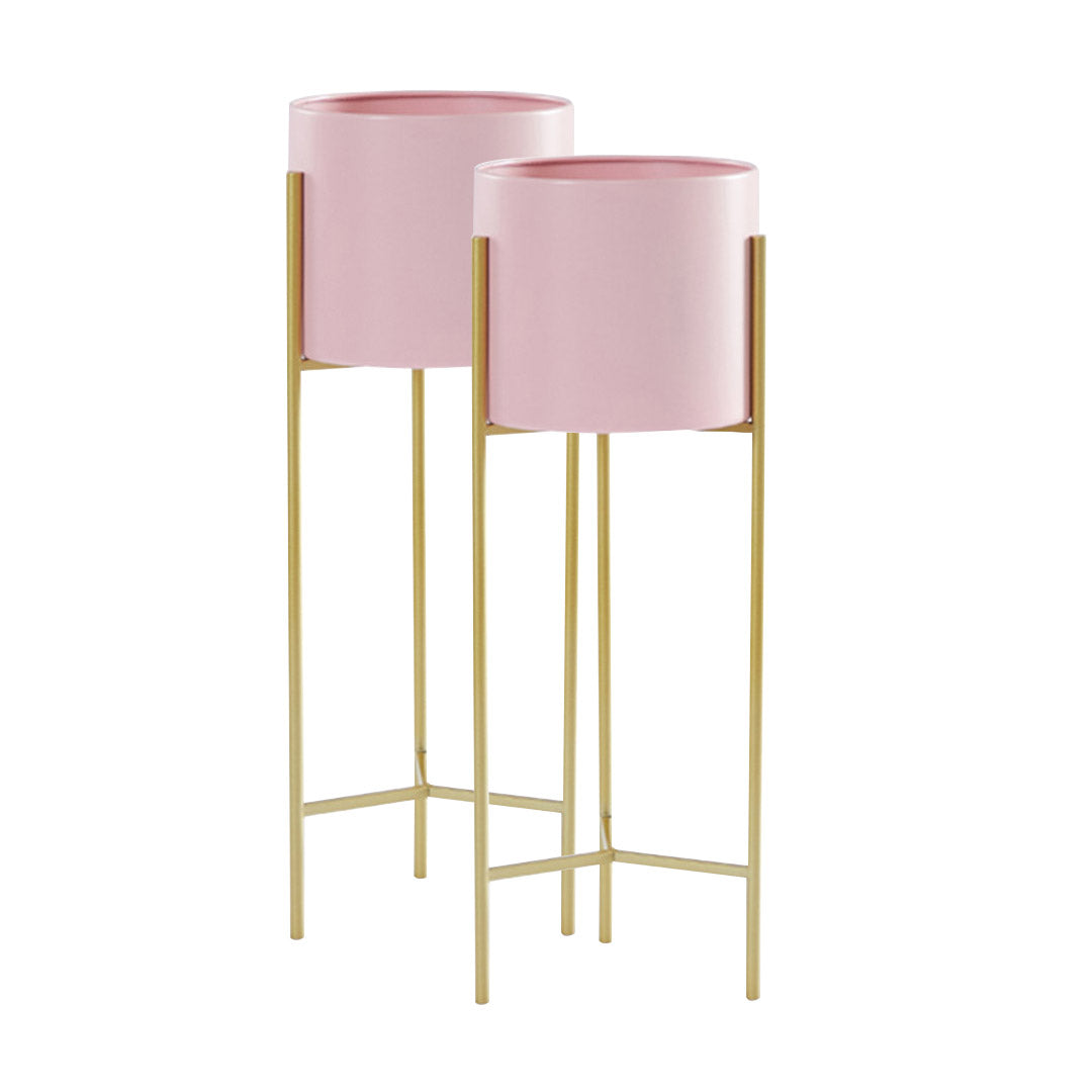 SOGA 2X 2 Layer 42cm Gold Metal Plant Stand with Pink Flower Pot Holder Corner Shelving Rack Indoor Display $ 107.90