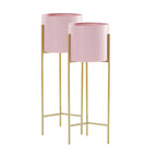 SOGA 2X 2 Layer 42cm Gold Metal Plant Stand with Pink Flower Pot Holder Corner Shelving Rack Indoor Display $ 107.90
