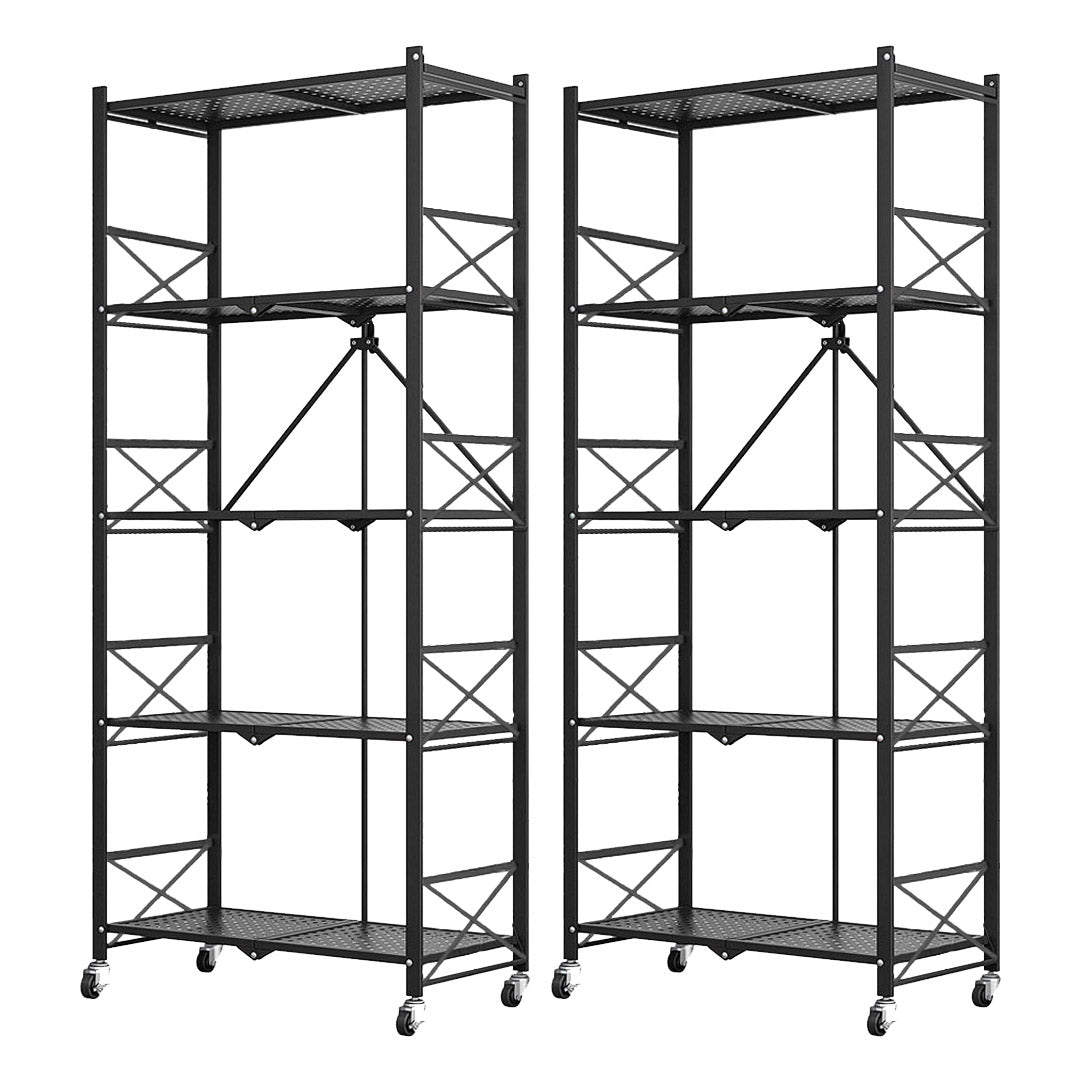 SOGA 2X 5 Tier Steel Black Foldable Display Stand Multi-Functional Shelves Portable Storage Organizer with Wheels $ 301.90